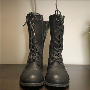 Black Leather Zip Up Combat Boots